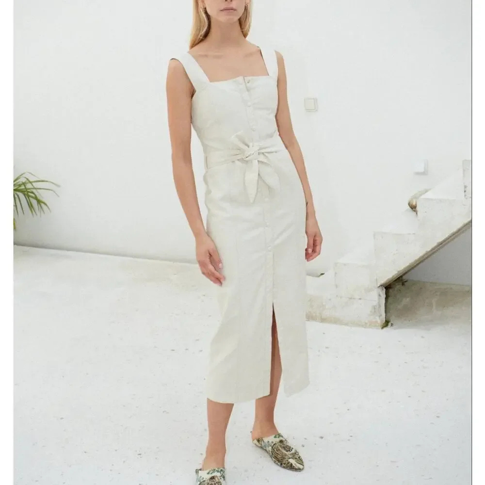 Nanushka Sally Denim Creme Midi Dress XS